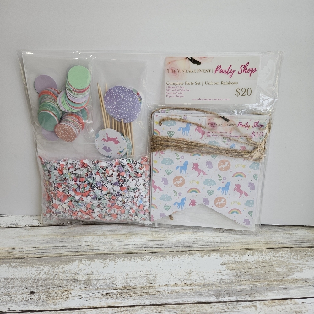 Pastel Party Decorations Set with Confetti and Floral Patterns